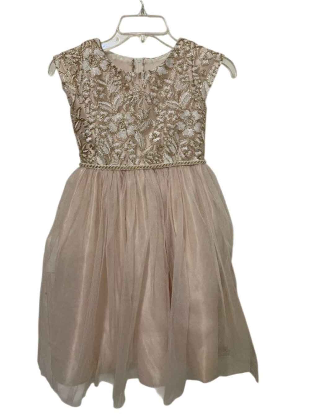 Sweet Kids Girls Size 10 Gold Floral Embroidered Lace Tulle Party Dress Formal